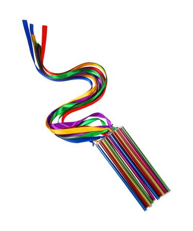 10 Pcs Dance Ribbons Rainbow Streamers Ribbon Dancer Wand Unisex Kids Twirling Baton Twirling Wands on Sticks Rhythmic Gymnastics Ribbon Baton with Non Slip Handle for Artistic Dancing Talent Show