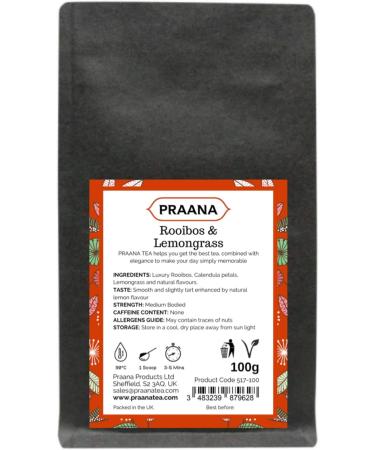 PRAANA TEA Rooibos and Lemongrass Herbal Tea 100 g - Buy Online on GoSupps.com