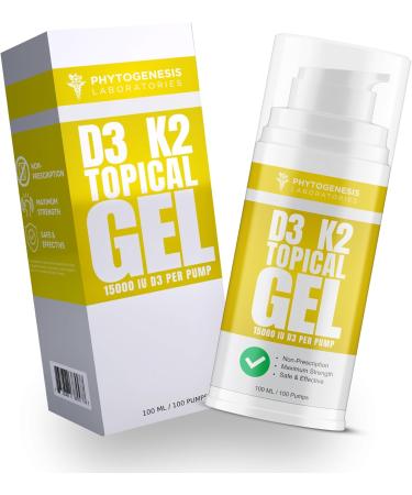ANDROGENESIS Vitamin d3 k2 Maximum Strength Topical Gel - 15000+ IU Per Pump - The Sunshine Vitamin - Immune Bone and Joint Support