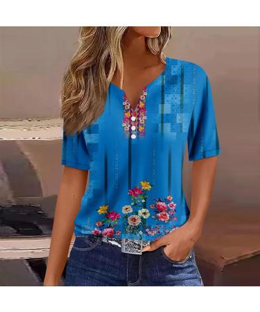 Buy Women's Oversized V-Neck Polo Shirts - Casual Printed Short Sleeve Top | Trendy Button Down T-Shirt in Blue Large - International Shipping Available - Buy Online on GoSupps.com