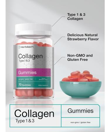 Horb ach Collagen Gummies | 70 Count | Strawberry Flavored Gummy | Hydrolyzed Collagen Type 1 and 3 | Non-GMO Gluten Free 70 Count (Pack of 1) - Buy Online on GoSupps.com