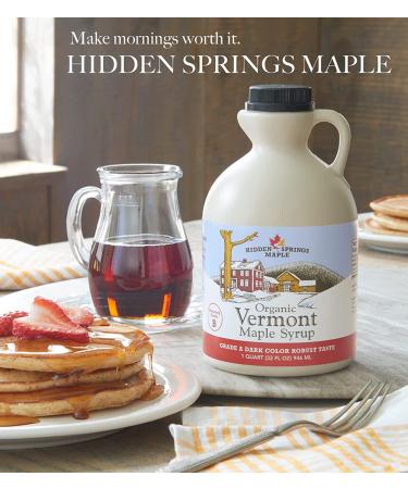 HIDDEN SPRINGS MAPLE 100% Organic Vermont Maple Syrup Grade A Very Dark Robust 32oz - Family Farms - BPA Free Jug - Pack of 1 - Buy Online on GoSupps.com