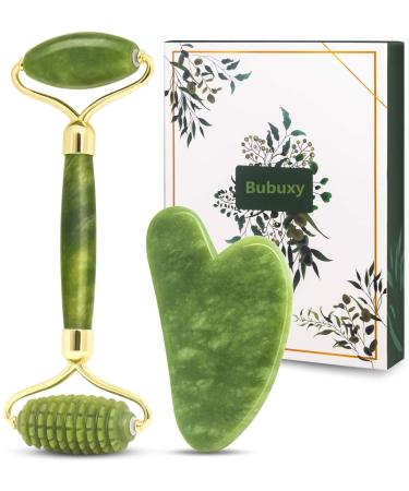 Bubuxy Jade Roller Massage Set Natural Anti-Aging face scooter in the swelling of the eye for skin tightening rejuvenation of the face and neck of course green massage device
