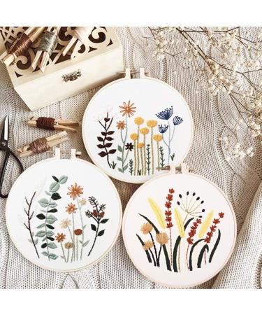 YINVA 3 Sets Embroidery Starter Kit - Beginner Cross Stitch Kit with Floral Patterns - Includes Instructions, Hoops, Floss, Fabric, Needles - Buy Online on GoSupps.com