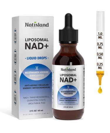 NATISLAND Liposomal NAD Supplement 1000mg NAD+ Liquid Drops for Women & Men with Resveratrol Urolithin A Quercetin CoQ10 & PQQ for Cellular & Metabolism Health Energy & Anti-Aging 2 Fl Oz