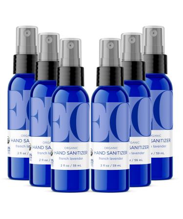 EO Organic Hand Sanitizer Spray, 2 Ounces (Pack of 6), Travel Size, French Lavender, Plant Derived Alcohol with Pure Essential Oils, 99% Effective Against Germs Eco-Bag