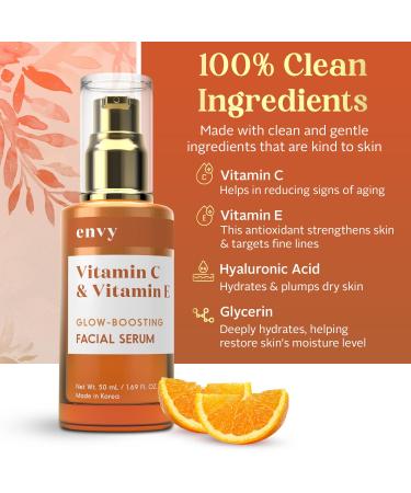 Buy Envy Vitamin C Serum with E & Glycerin | Dermatologist-Tested Korean Skin Care for Dark Spots & Brightening | Anti-Aging & Acne Treatment | Cruelty-Free All Skin Types 1.69 Fl Oz - Buy Online on GoSupps.com