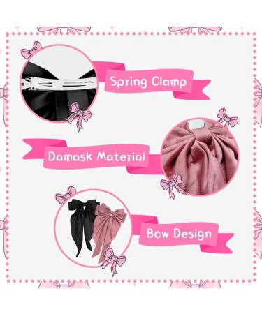 2Pcs Big Bow Hair Clips for Women - Black+Pink French Hair Barrettes with Long Ribbon - Soft Satin Hair Bows for Girls - Buy Online on GoSupps.com