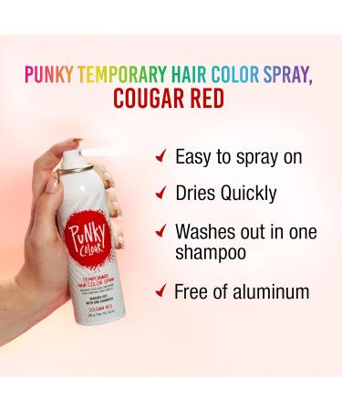 Punky Temporary Hair Color Spray Cougar Red Non-Damaging Spray-On Hair Dye Instant Vivid Hair Color 3.5 oz 1-Pack 3.5 Ounce (Pack of 1) Cougar Red - Buy Online on GoSupps.com