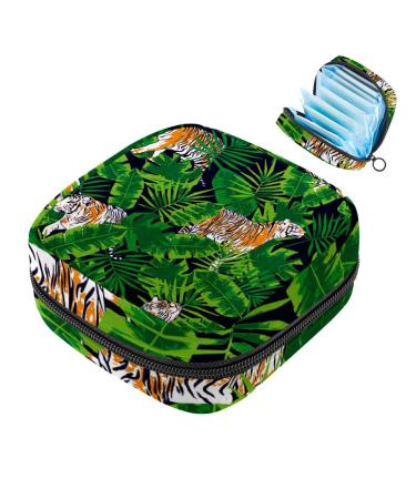 Storage bags for women's bandages motif: jungle parrots tigers tropical leaves large menstrual cup pocket with zipper periodic insoles tampons for girls and women