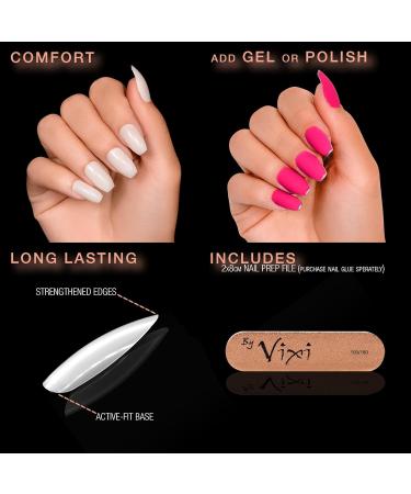 Vixi 500 Short Coffin/Ballerina Nail Set with Prep File - 10 Sizes Opaque Express Full Cover False Fingernail Extensions for Salon & Home Use - Buy Online on GoSupps.com