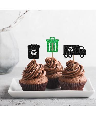 Garbage Truck Cupcake Toppers Trash Truck Birthday Cupcake Toppers Loads of Fun Themed Dessert Picks Garbage Truck Party Decoration - Green & Black Glitter - Buy Online on GoSupps.com