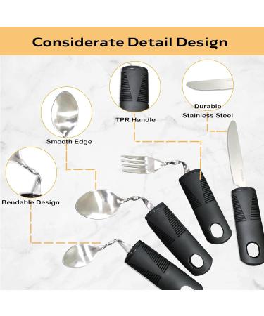 Ergonomic Cutlery Set for Parkinson's & Disabilities - 4-Piece Aid Kit with Bent Spoon Loeffel Knife & Fork for Seniors & Kids - Buy Online on GoSupps.com