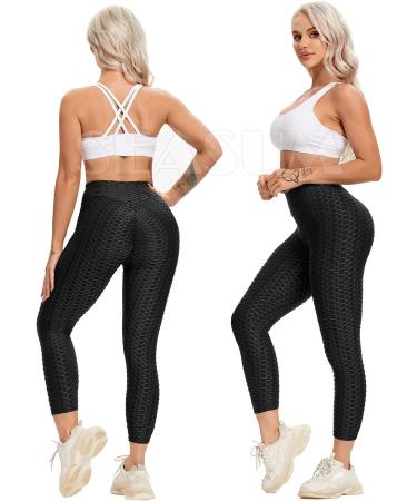 SEASUM Women High Waisted Butt Lifting Yoga Pants | Tummy Control Anti Cellulite Leggings | U-capris Black Large - Buy Online on GoSupps.com