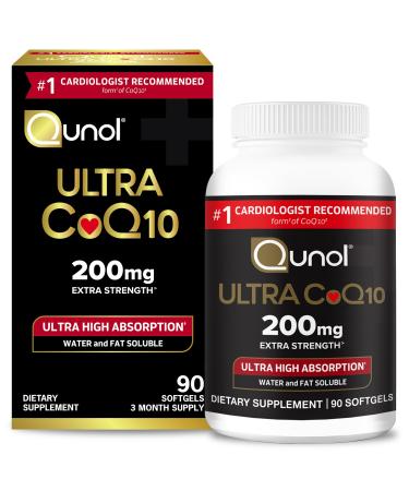 Qunol CoQ10 200mg Softgels Ultra CoQ10 - Ultra High Absorption Coenzyme Q10 Supplements - Antioxidant Supplement for Vascular and Heart Health & Energy Production 90 Count 90 Count (Pack of 1)
