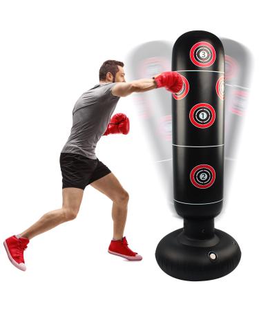 Punching Bag with Stand Adult - Free Standing Punching Bag for Adults - 63" Men Standing Boxing Bag Inflatable Kickboxing Bag for Training MMA Muay Thai Fitness