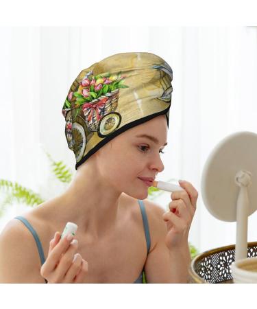 Hair Towel Wrap - Quick Drying Turban with Button | Watercolor Canary Bird Design - Buy Online on GoSupps.com