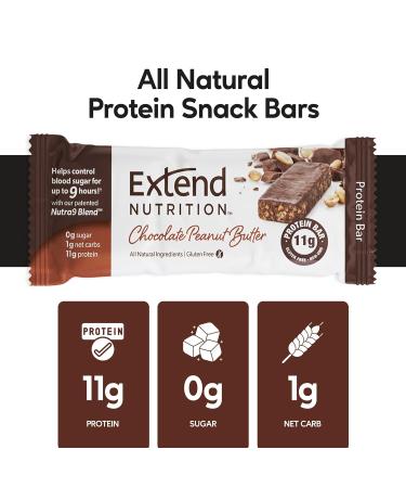 Extend Sugar Free Protein Bars, Perfect Diabetic Snacks, High Protein and Fiber, Hunger Control & Steady Energy, Low Carb, Keto Friendly, Chocolate Peanut Butter, 12 Count - Buy Online on GoSupps.com