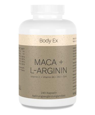 Body Ex Maca capsules 4000 mg + L-Arginine. With vitamin C B6 B12 & zinc 240 vegan capsules high dosage - Made in Germany - Buy Online on GoSupps.com