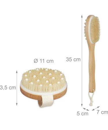 Relaxdays Bath Brush Set of 2 - Natural Bristles Back Brush & Round Massage Brush | Eco-Friendly Wooden Dry Brush for Spa Experience - Buy Online on GoSupps.com