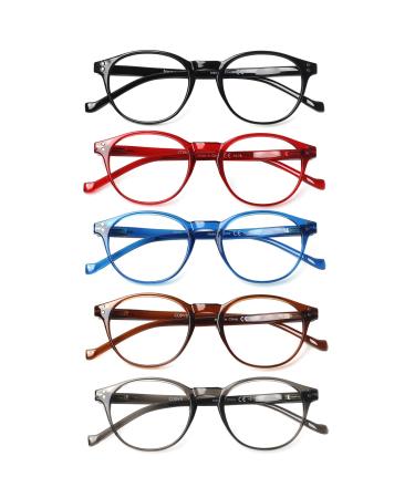 Cojwis 5 Pack Reading glasses Blue light filter for women Men Men's Men's Spring Gears Anti-tiredness glare-free UV reading aid (5 Pack Color-3 4.00 Multiplier_X) 5 Pack Color-3 4.0 X