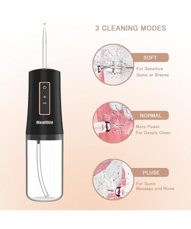 IHealthia Rechargeable Water Flosser Teeth Cleaner - Portable Cordless Dental Oral Irrigator | 3 Modes, 4 Nozzles | Waterproof for Home & Travel - Matte Black - Buy Online on GoSupps.com