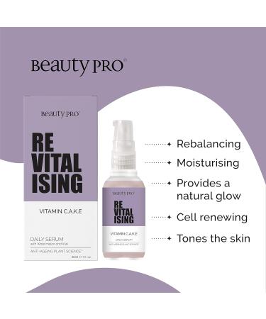BeautyPro REVITALISING Vitamin CAKE Daily Serum 30ml | 100% Plant Based Skincare Serum | Hydrating Toning & Anti-Aging | Vitamin C Vitamin A Vitamin K & Vitamin E | - Buy Online on GoSupps.com