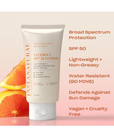 InstaNatural Vitamin C SPF 50 Sunscreen Lotion | Brightening Lightweight & Non-Greasy Moisturizer for Face & Body | Broad Spectrum UVA/UVB Protection with Aloe Vera & Botanicals | 5 Fl Oz - Buy Online on GoSupps.com