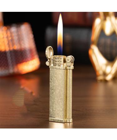 Portable Metal Soft Flame Lighter Vintage Grinding Wheel Ignition Butane Lighter Adjustable Flame Refillable and Reusable Suitable for BBQ Candles Indoor Camping Best Gift for Men (Butane Not I