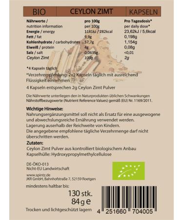 Shop Spintz 130 pc Bio Ceylon Cinnamon Capsules - Vegan Organic 500mg High Dose Plastic-Free Packaging - Buy Online on GoSupps.com
