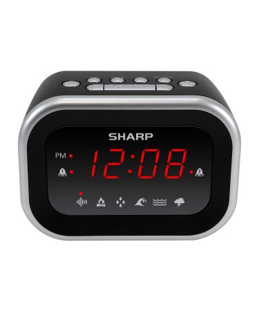 SHARP Dual Alarm Clock with Sound Machine with 6 Relaxing Sounds: White Noise, Campfire, Rain, Ocean, Brook, Thunderstorm, Easy to Use, Red LED Display