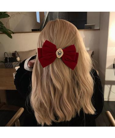 KASESSS 2 Velvet Hair Bow 2 Silky Satin Hair Bow Hair Bows for Women Girls Red Black Bow Hair Clip Vintage Bows for Hair Big Bowknot Hairpin Hair Bow Clip Solid Color French Barrette Hair Clip - Buy Online on GoSupps.com