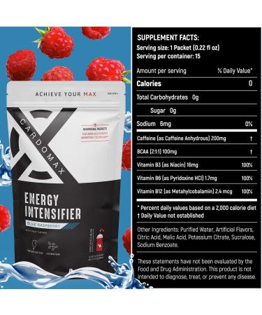 Energy Intensifier - Liquid Energy Booster with 200mg Caffeine BCAA 100% Vitamin B12 B6 B3 - Keto-Friendly Vegan Sugar-Free Zero Calories - Blue Raspberry Flavor - Buy Online on GoSupps.com