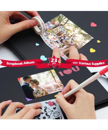 11x8 inch Scrapbook Photo Album, Hardcover Memory Book with 80 Black Craft Paper Pages - DIY Handmade Scrapbooking Kit for Wedding, Anniversary, Graduation, Traveling, Baby Shower - Black - Buy Online on GoSupps.com