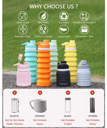 Nefeeko 26oz Collapsible Water Bottle | Silicone Foldable & Leakproof | BPA Free | Portable Sport Bottle with Carabiner | Ideal for Travel, Camping, Hiking - Buy Online on GoSupps.com