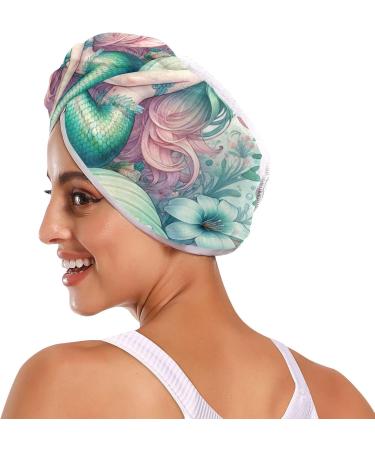 Super Absorbent Mermaid Girl Hair Towel 2 Pack | Quick Dry Flower Design Turbans for Women & Girls - Buy Online on GoSupps.com