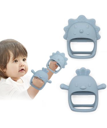 Baby Wrist Teether Teething Mittens Toys for Babies Santi & Me Silicone Baby Chew Teether Toys for Sucking Needs Fun Bird Design Never Drop from Hand Pack of 2 (Dusty Blue)
