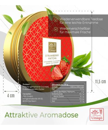 TEA Uniqo Strawberry Matcha Powder - Versatile Green Tea for Ice Cream Lattes Shakes & Baking - 100% Natural Re-Lockable Can - Buy Online on GoSupps.com
