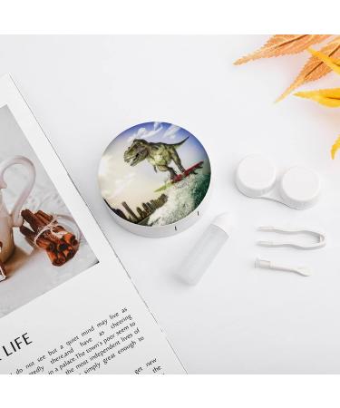 Dinosaur Surfer Round Case For Contact Lens Kit Storage Box with Mirror Printed - Buy Online on GoSupps.com