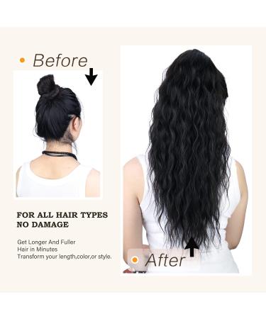 Rosooi 26 Inch Long Black Drawstring Ponytail Extension - Synthetic Curly Wavy Clip In Hair for Women - Ideal for Daily & Party Use (26 Inch Black) - Buy Online on GoSupps.com