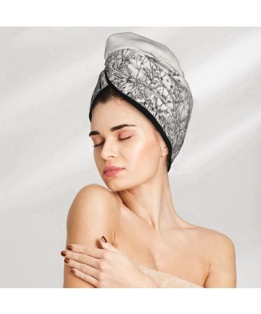 Floral Herbs Botanical Engraving Coral Velvet Dry Hair Cap - Unisex Wet Towel Wrap for Bathroom Pool Party & Beach Accessory - Buy Online on GoSupps.com