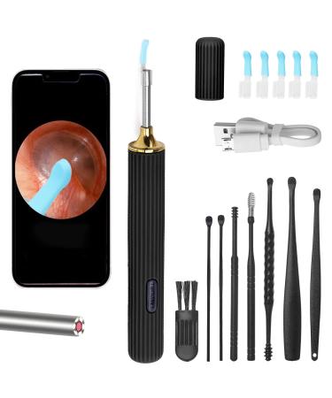 Ear Wax Removal Ear Cleaner with Camera Ear Wax Removal Kit with 1080P Ear Camera Otoscope with vLight Ear Cleaning Kit for iPhone iPad Android Phones-Black(1080P) (Black)