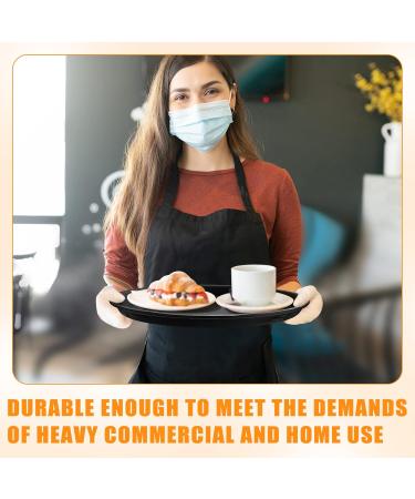 Zopeal Non-Slip 8-Piece Round Serving Tray Set - Plastic Food Server with Raised Edges for Home Kitchen Restaurant & Bar - 14 Inch Black Trays - Buy Online on GoSupps.com