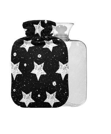 Black Stars Hot Water Bottle with Cover 1 l Small Hot Water Bag for Pain Relief Bed Without Hands and Feet