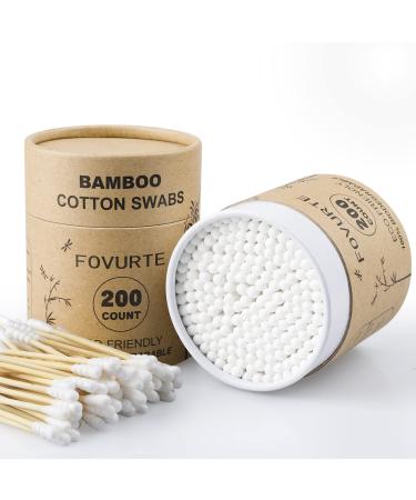FOVURTE Bamboo Cotton Swabs 400 count, Organic Cotton Buds for Ears, Natural Wooden Cotton Swabs Ears Spiral/Round