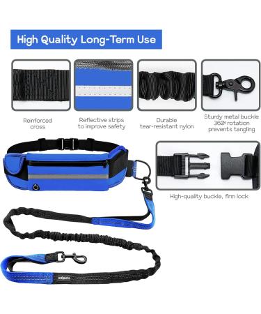 Edipets Hands-Free Jogging Leash for Dogs - Reflective Anti-Stress 160-220 cm Perfect for Running & Hiking - Blue - Buy Online on GoSupps.com
