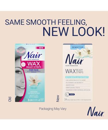 Nair Wax Ready Strips for Face Unscented for Sensitive Skin with White Lily 24 Strips + 2 Finishing Wipes Packaging May Vary Face (White Lily) - Buy Online on GoSupps.com