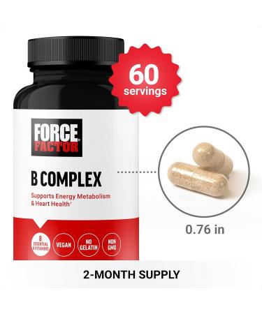 FORCE FACTOR Vitamin B Complex to Support Energy, Vitality, and Heart Health, Includes Vitamin B1, Vitamin B2, Vitamin B3, Vitamin B6, Vitamin B12, and More, Vegan, Non-GMO, 60 Vegetable Capsules - Buy Online on GoSupps.com