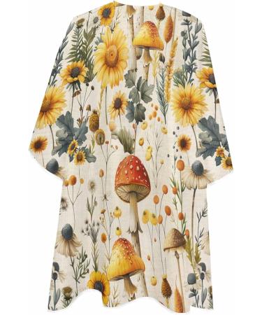 Yellow Mushroom Barber Cape - Adjustable Floral Hair Cutting Cape for Men Women & Kids | Retro Sunflower Design | 55x63 Inch Hairdressing Accessory - Buy Online on GoSupps.com