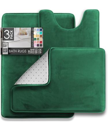 Clara Clark Hunter Green Memory Foam Bathroom Mats Set - Soft Non-Slip Absorbent - 3-Piece Small/Large/Contour - Buy Online on GoSupps.com